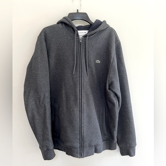 Lacoste Full Zip Long Sleeve Hoody in Dark Cosmos Gray, size L - Picture 2 of 9